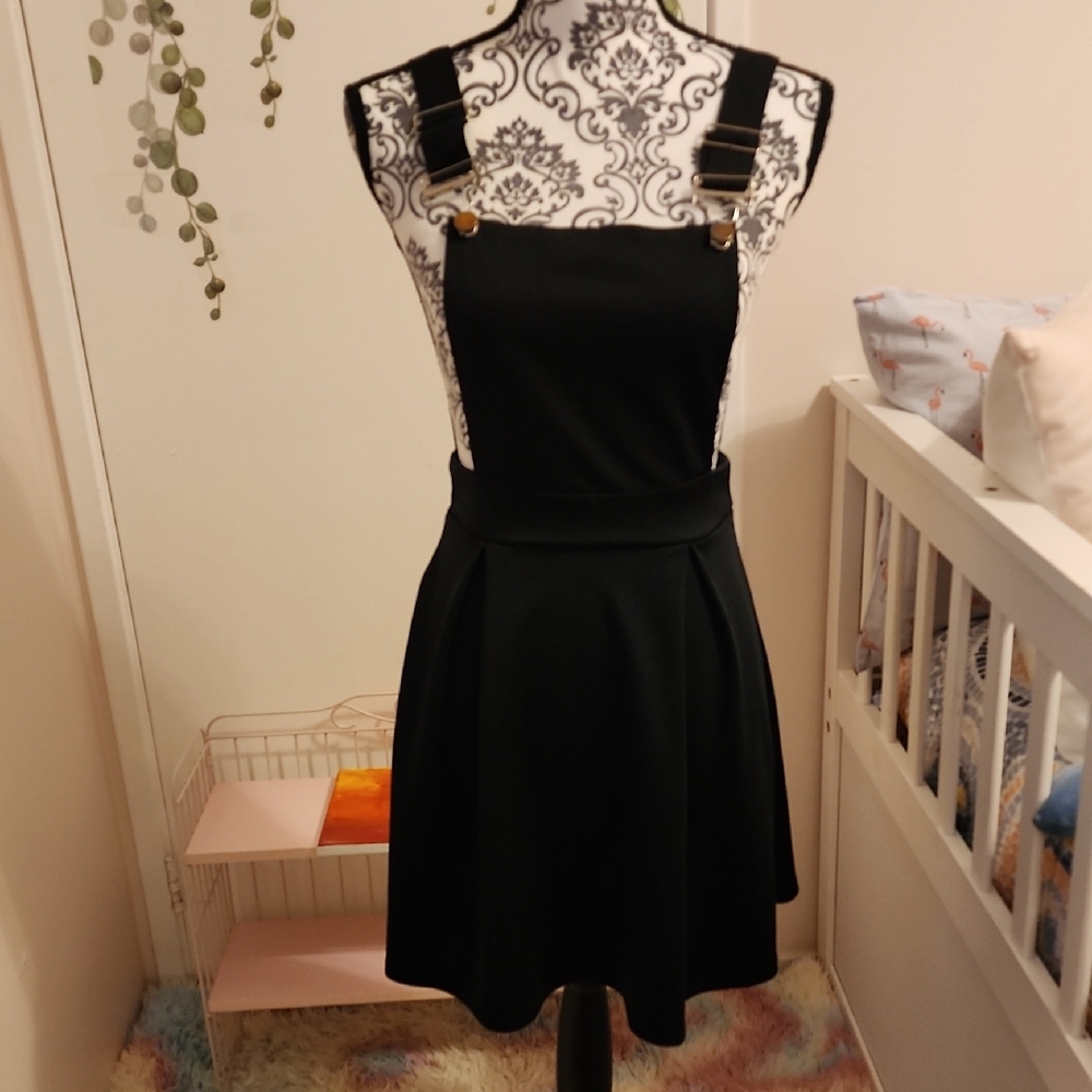 Elegant Black Pinafore Dress Sz S